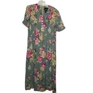 Positive Attitude Pleated Dress Short Sleeve Back Zip Floral modest Prairie 16